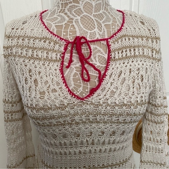 Tommy Bahama Cream White Crochet Dress Linen CoverUp Long sleeve XS - Picture 5 of 13